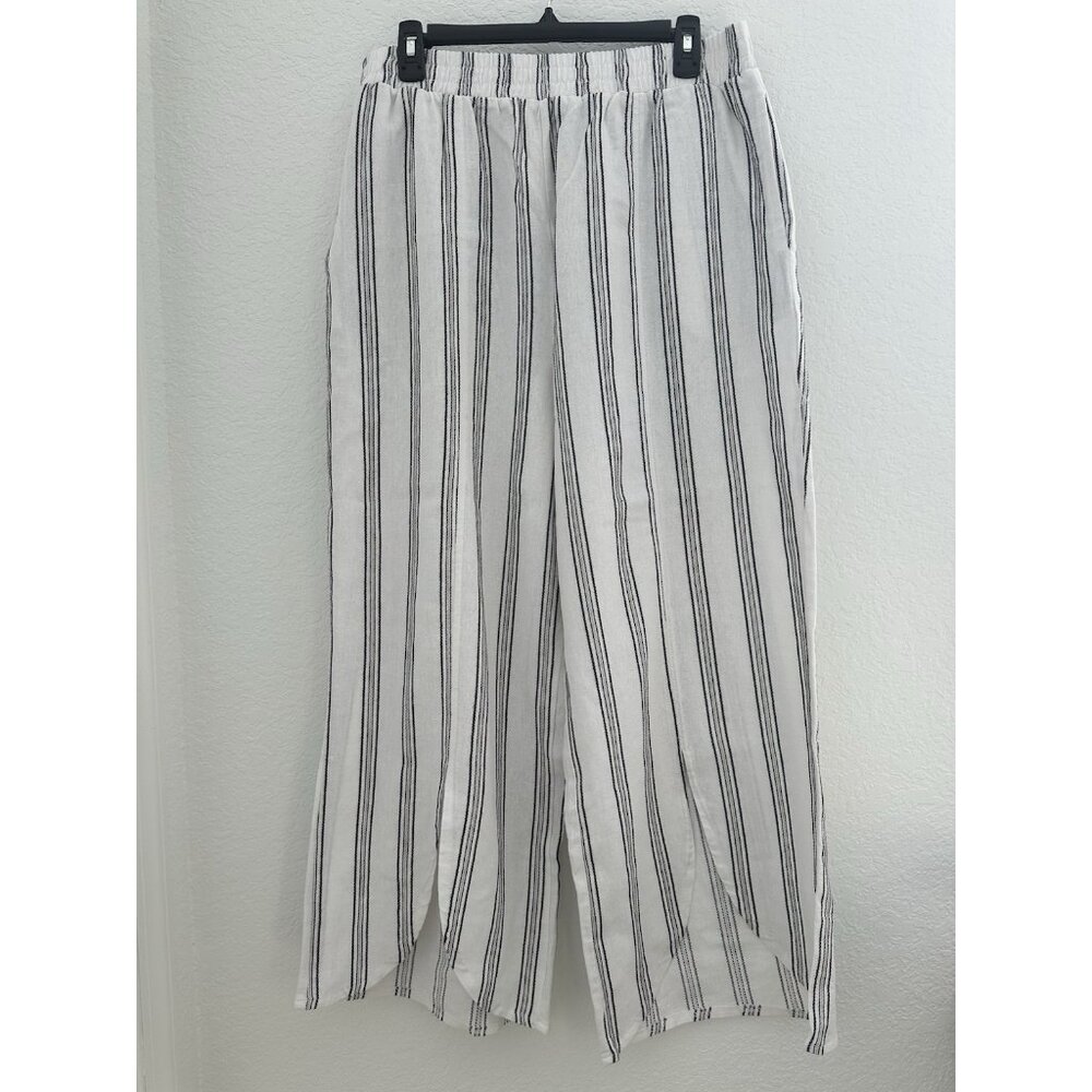 Royalty For Me Womens Pants L Wide Leg Slit‎ Elastic Waist Boho Beach Resortwear